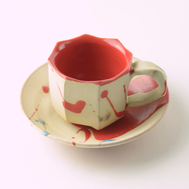 コーヒーカップ・ソーサー(赤)_丹文窯 大西雅文 作