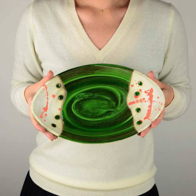 楕円皿（緑釉）