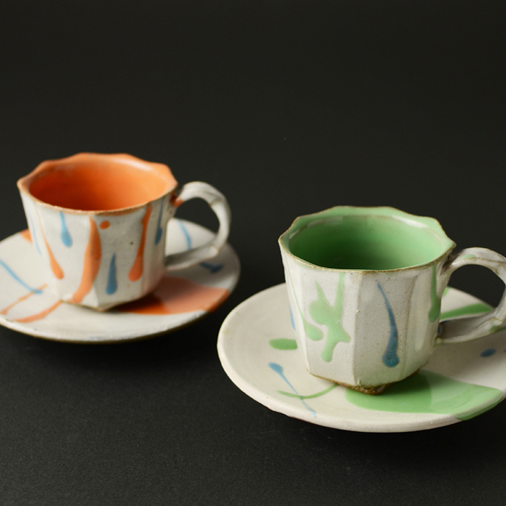 コーヒーカップ&ソーサー2客セット_丹文窯 大西雅文 作
