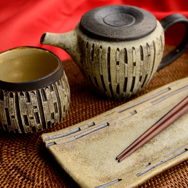 角鉢&角皿4皿セット(鎬貼付け)