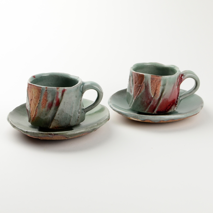 コーヒーカップ2客セット(青磁辰砂)